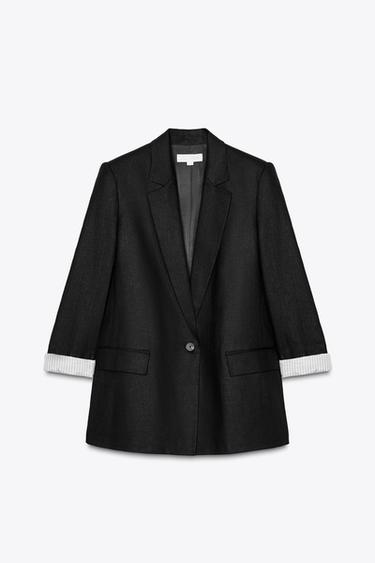 ЛЬНЯНОЙ БЛЕЙЗЕР С ПРИНТОМ НА МАНЖЕТАХ — ЧЕРНЫЙ от Zara