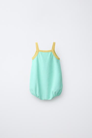 CONTRAST TOWELLING ROMPER - washed green by Zara - Image 1