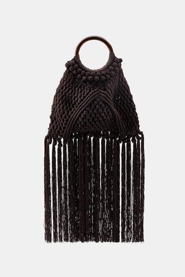 SAC EN TISSU À NŒUDS ET FRANGES - Marron de Zara - Image 6