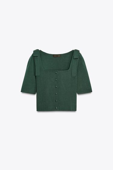CARDIGAN WITH SHOULDER TIES - Green by Zara - Image 0