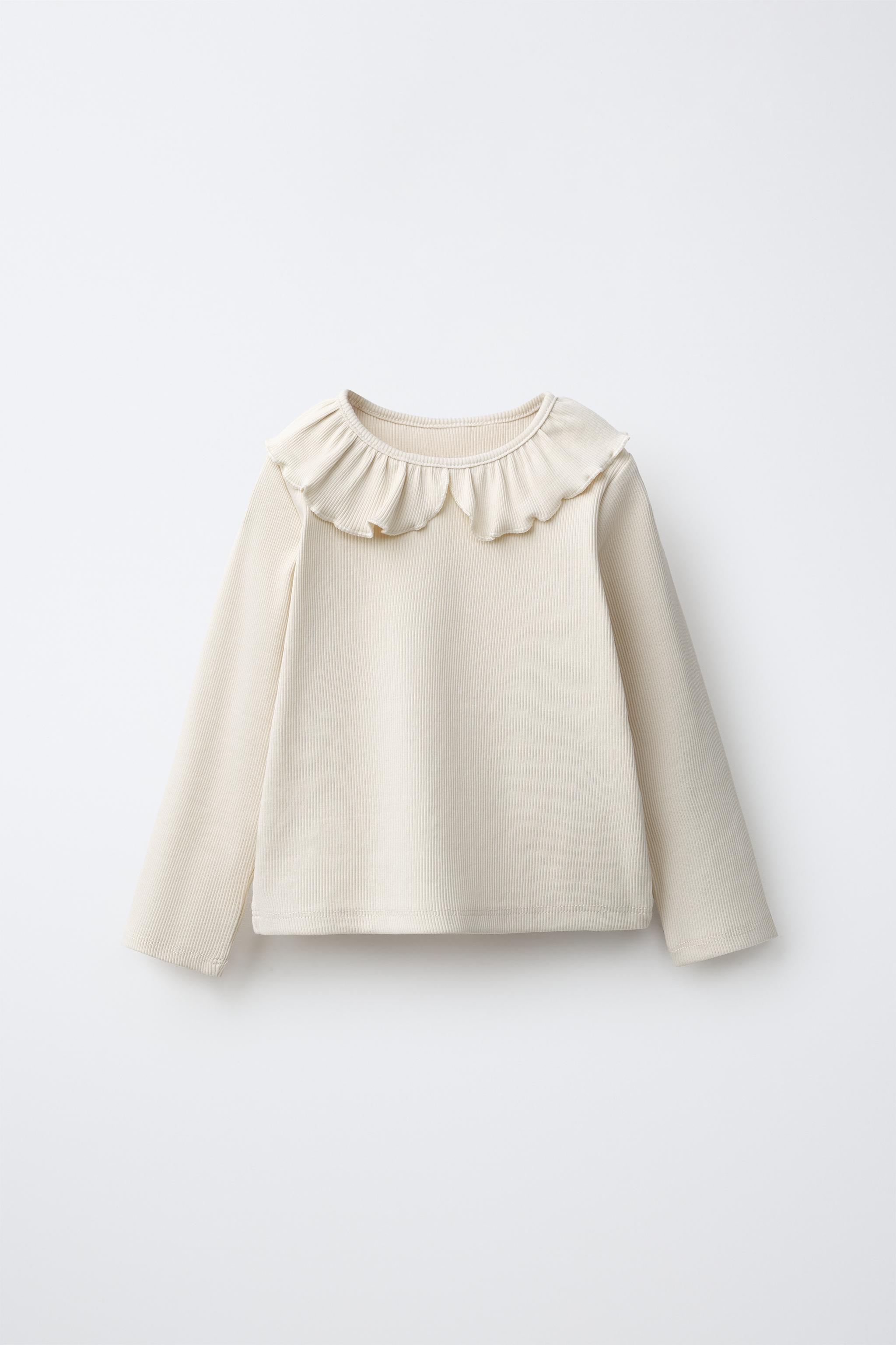 RIB PETER PAN COLLAR T-SHIRT — Ecru