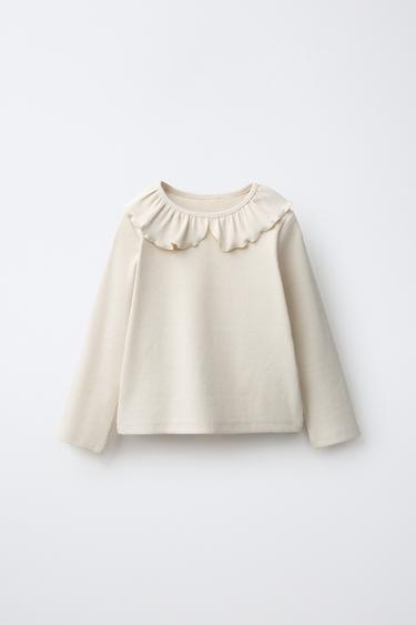 RIBBED PETER PAN COLLAR T-SHIRT - Ecru by Zara