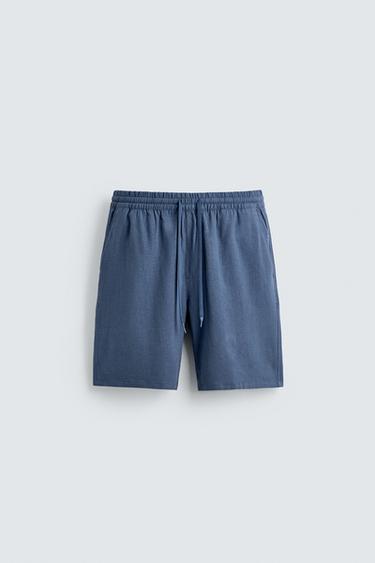 RELAXED FIT VISCOSE/LINEN BERMUDA SHORTS - Light blue by Zara