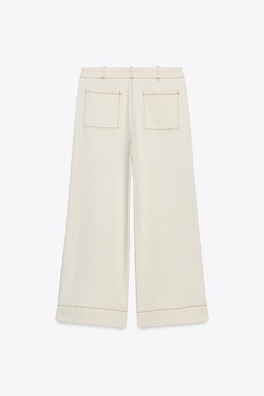 PANTALON JUPE-CULOTTE SURPIQÛRES - Écru de Zara - Image 3