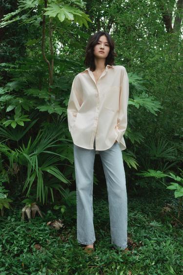 Zara 寬鬆版綁帶襯衫 - 淺米色 - 圖片 0