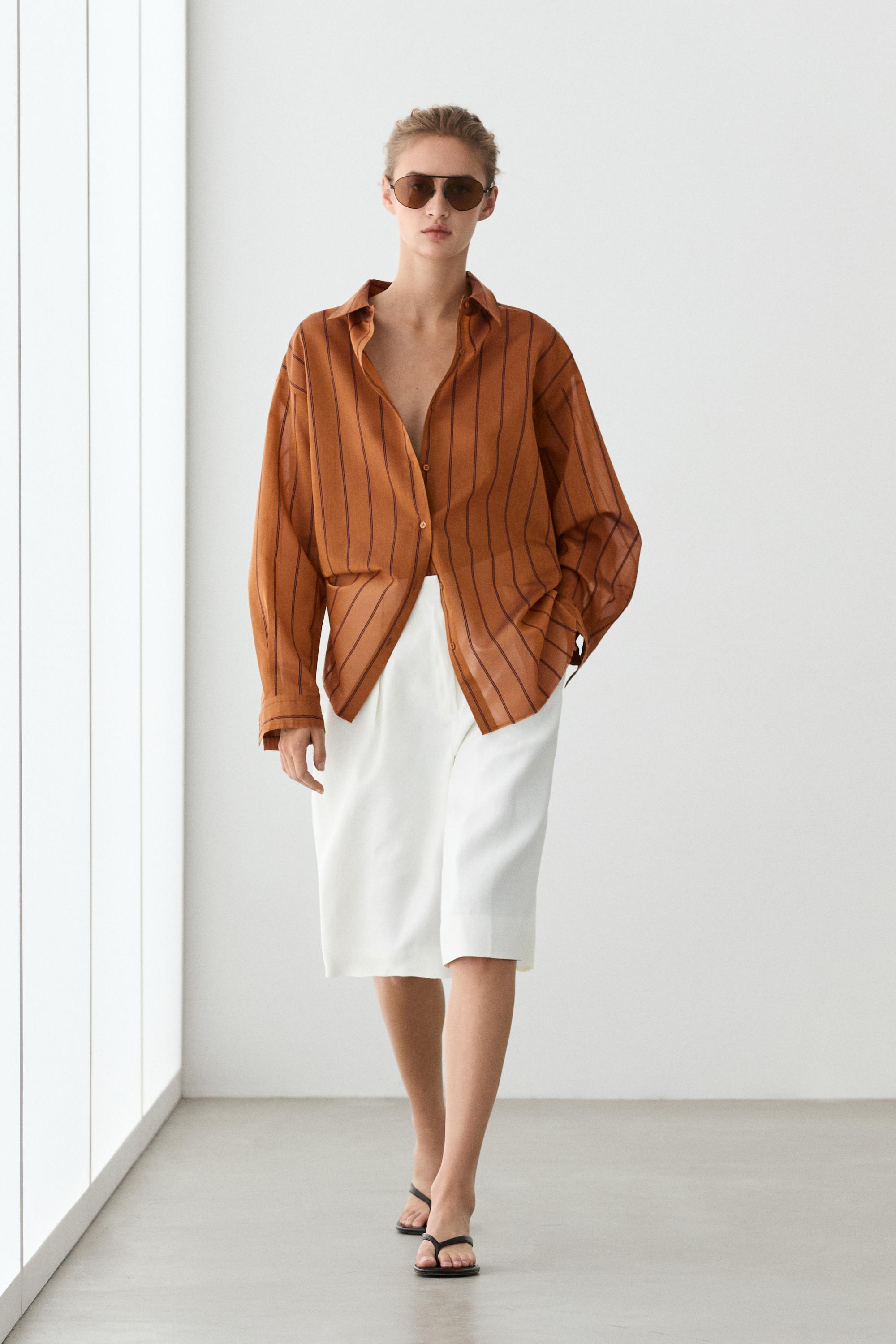 Striped fluid cotton and silk blend shirt