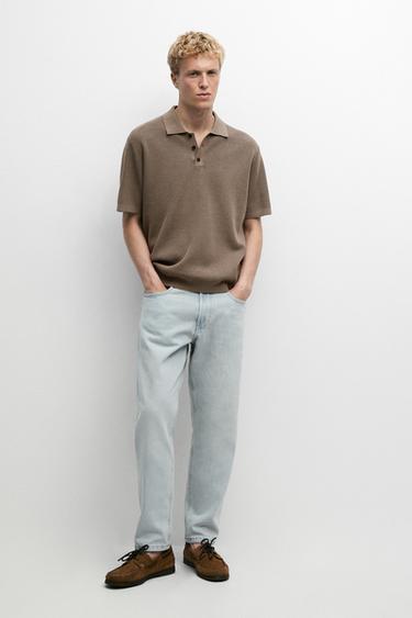 Zara 100% cotton textured contrast polo shirt - Green