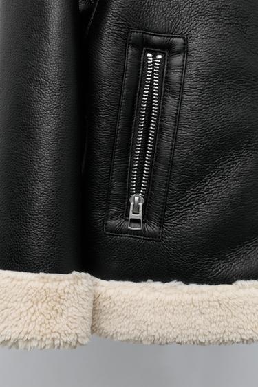DOUBLE-FACED LEATHER EFFECT FAUX SHEARLING JACKET - Black by Zara - Image 6