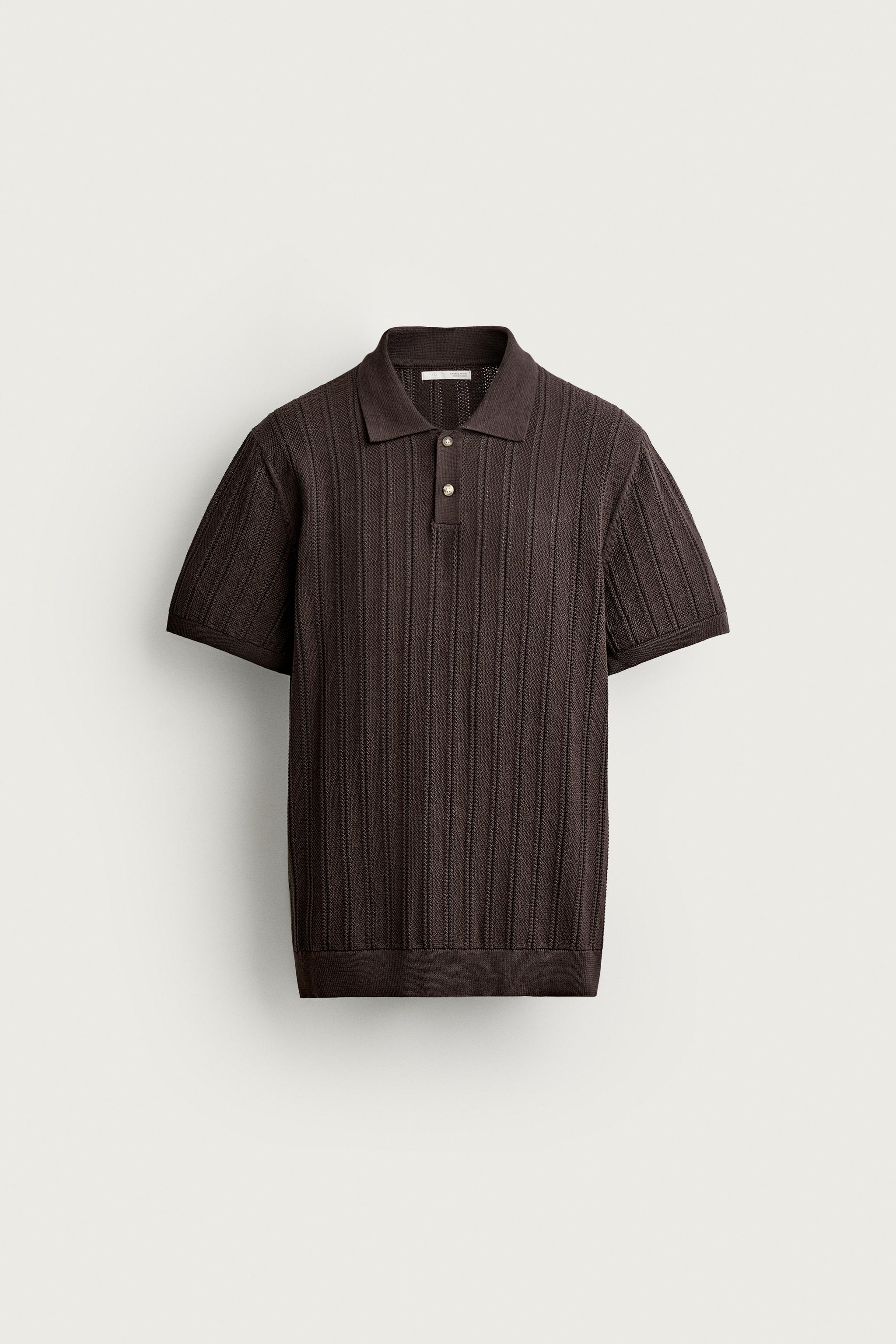 Zara DOKULU AJURLU POLO T-SHIRT görsel 7