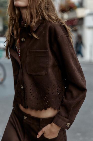 VESTE EFFET DAIM AVEC BAS POINTELLE - Marron de Zara - Image 2