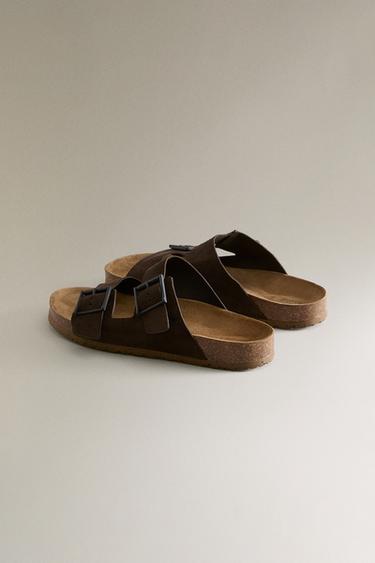 DOUBLE BUCKLE LEATHER SANDALS - Brown by Zara - Image 4