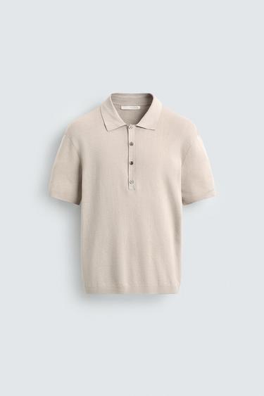 COTTON BLEND KNIT POLO SHIRT - Stone by Zara