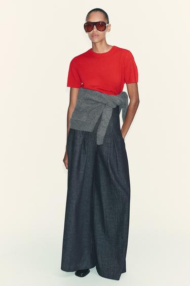 Zaras TRÖJA I 100% KASHMIR KORT ÄRM - Röd