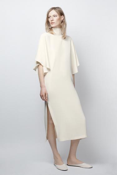 Zara ZW COLLECTION 飄逸中長版連身裙 - 淺米色