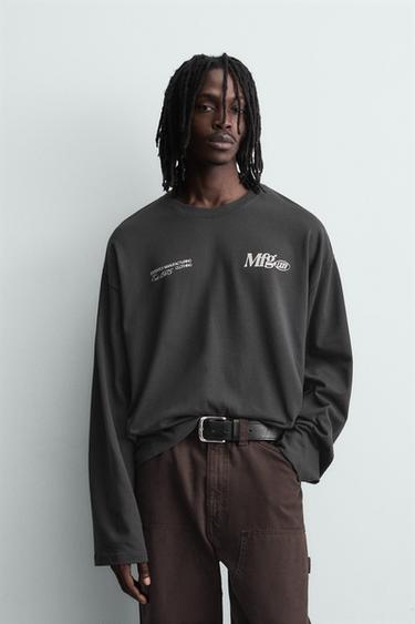 CAMISETA TEXTO ESTAMPADO - Antracita oscuro de Zara