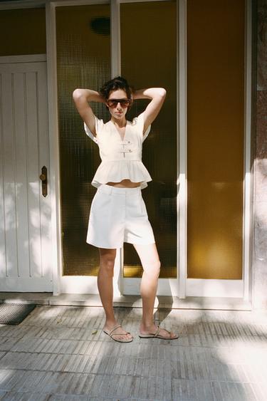 HIGH-WAIST DARTED BERMUDA SHORTS - White by Zara - Image 0