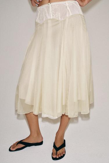 Zara COMBINATION MIDI SKIRT - Light sand