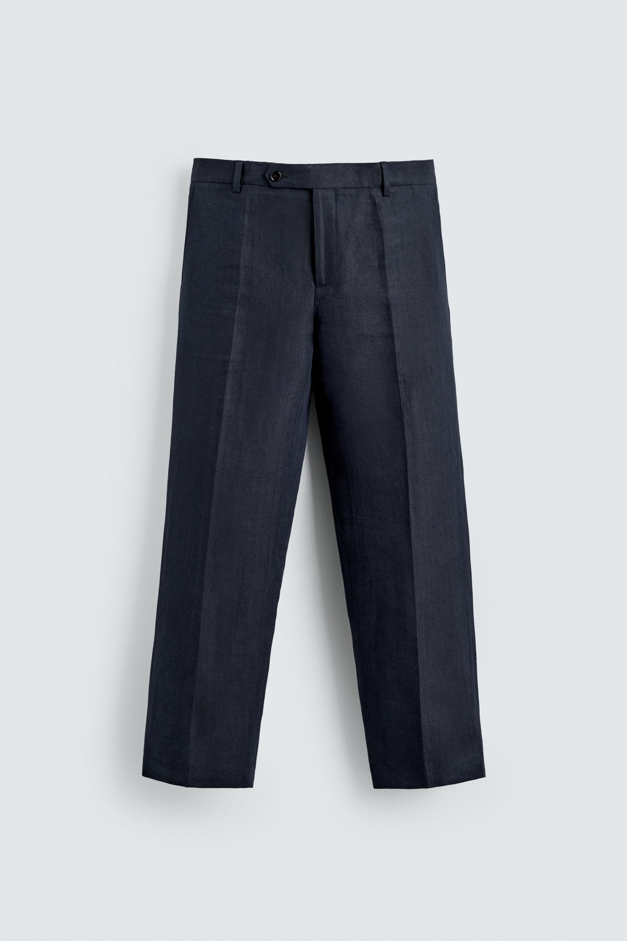 ヘリンボーン100%リネンスーツパンツ - インディゴブルー | ZARA Japan