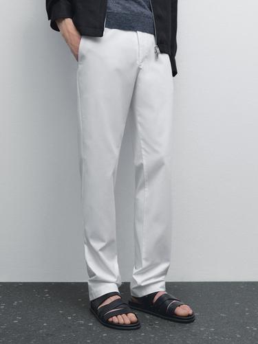 Pantalón slim fit canvas mezcla algodón - Blanco de Zara