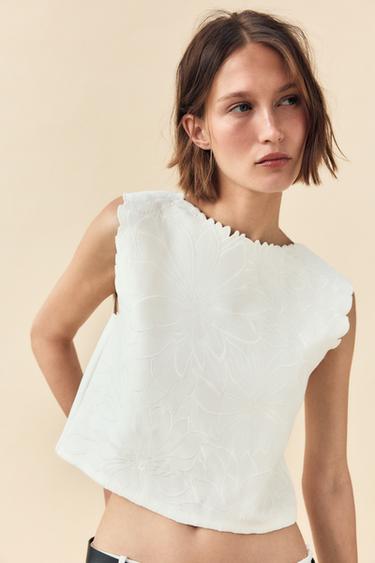 EMBROIDERED INTERLOCK TOP - White by Zara