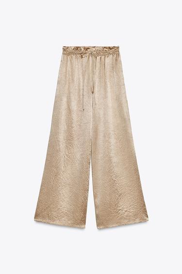 ZW COLLECTION WIDE-LEG SATIN TROUSERS - Golden by Zara
