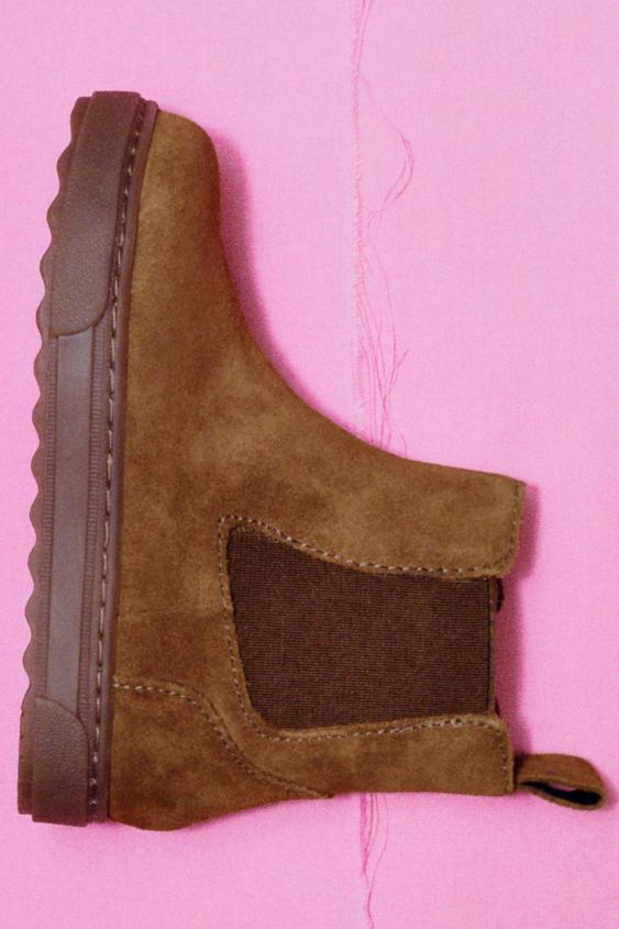 LEATHER ELASTIC BOOTS - Brown | ZARA India