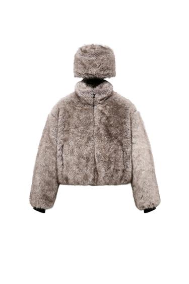 SHORT COAT WITH FAUX FUR HOOD HEIQ XREFLEX™ TECHNOLOGY SKI COLLECTION - Light beige by Zara