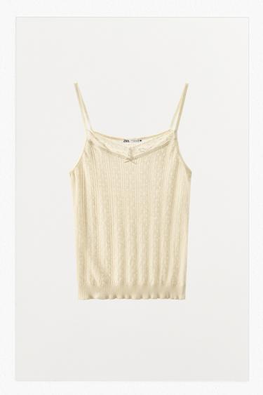 POINTELLE STRAPPY TOP - Oyster-white by Zara