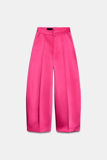 Zara SATIN EFFECT BALLOON PANTS - Fuchsia
