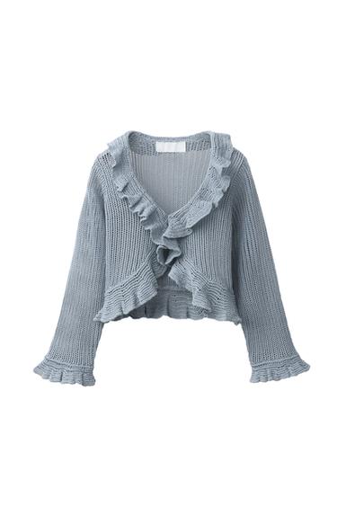 CARDIGAN WITH RUFFLE TRIM - Blue / Grey by Zara