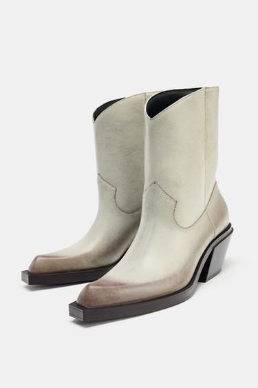 LEATHER COWBOY ANKLE BOOTS - white by Zara - Image 4