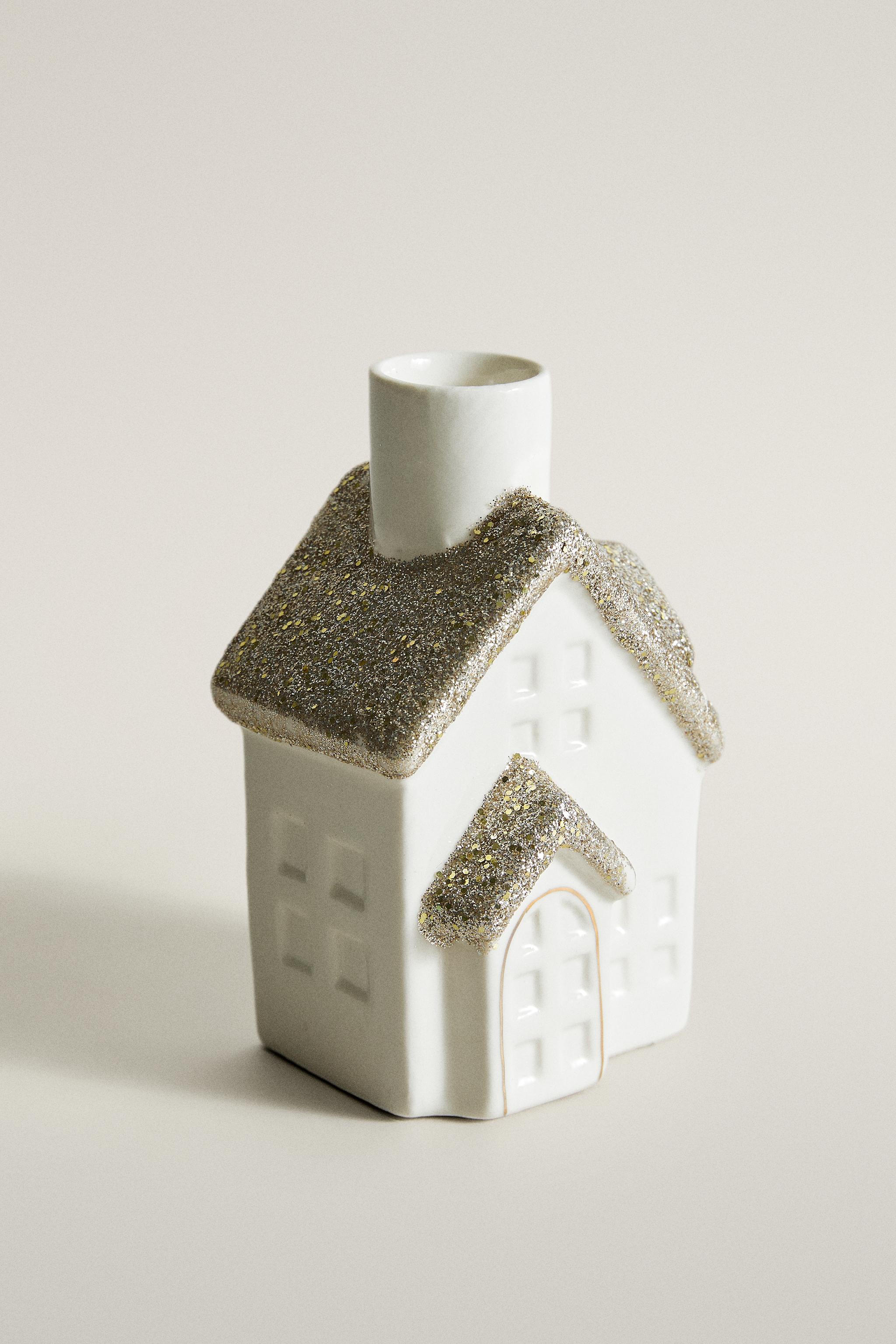 CHRISTMAS CERAMIC HOUSE CANDLE HOLDER