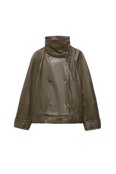 ZW COLLECTION LIMITED EDITION OVERSIZE LEATHER JACKET - Mid-green by Zara