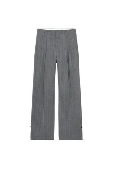 PANTALÓN PLIEGUES BOTÓN BAJO - Gris / Azul de Zara