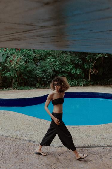 PANTALON JUPE-CULOTTE EN LIN AVEC CEINTURE TRESSÉE - Noir de Zara - Image 5