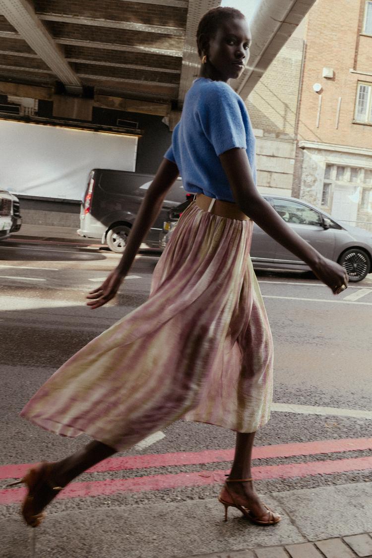 PRINTED MIDI SKIRT WITH BELT