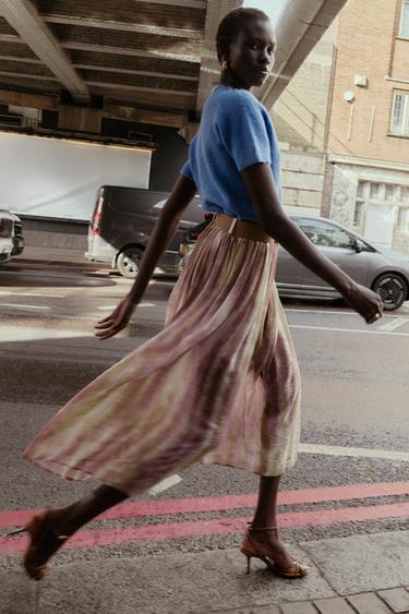 PRINTED MIDI SKIRT WITH BELT - Multicoloured by Zara