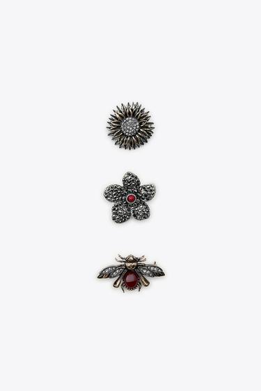 PACK OF 3 METAL BROOCHES: FLOWER AND BEE - Silver by Zara