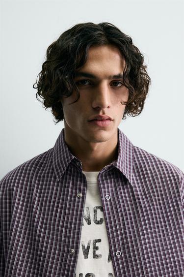 RELAXED FIT CHECK SHIRT - Burgundy by Zara - Image 4
