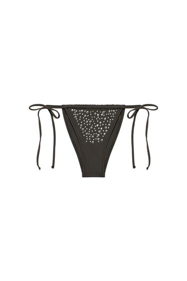 TIE-SIDE SLIDING TRIANGLE BIKINI BOTTOMS - Brown by Zara