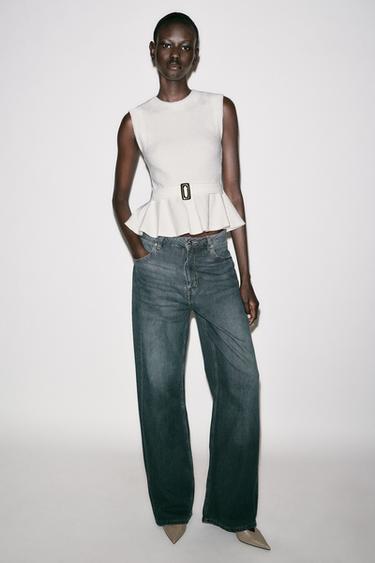 BOUCLÉ PEPLUM BUCKLE TOP - Oyster-white by Zara - Image 0
