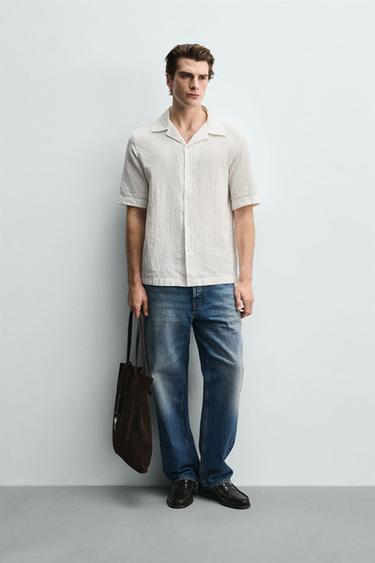 CHEMISE JACQUARD À CARREAUX - Blanc de Zara