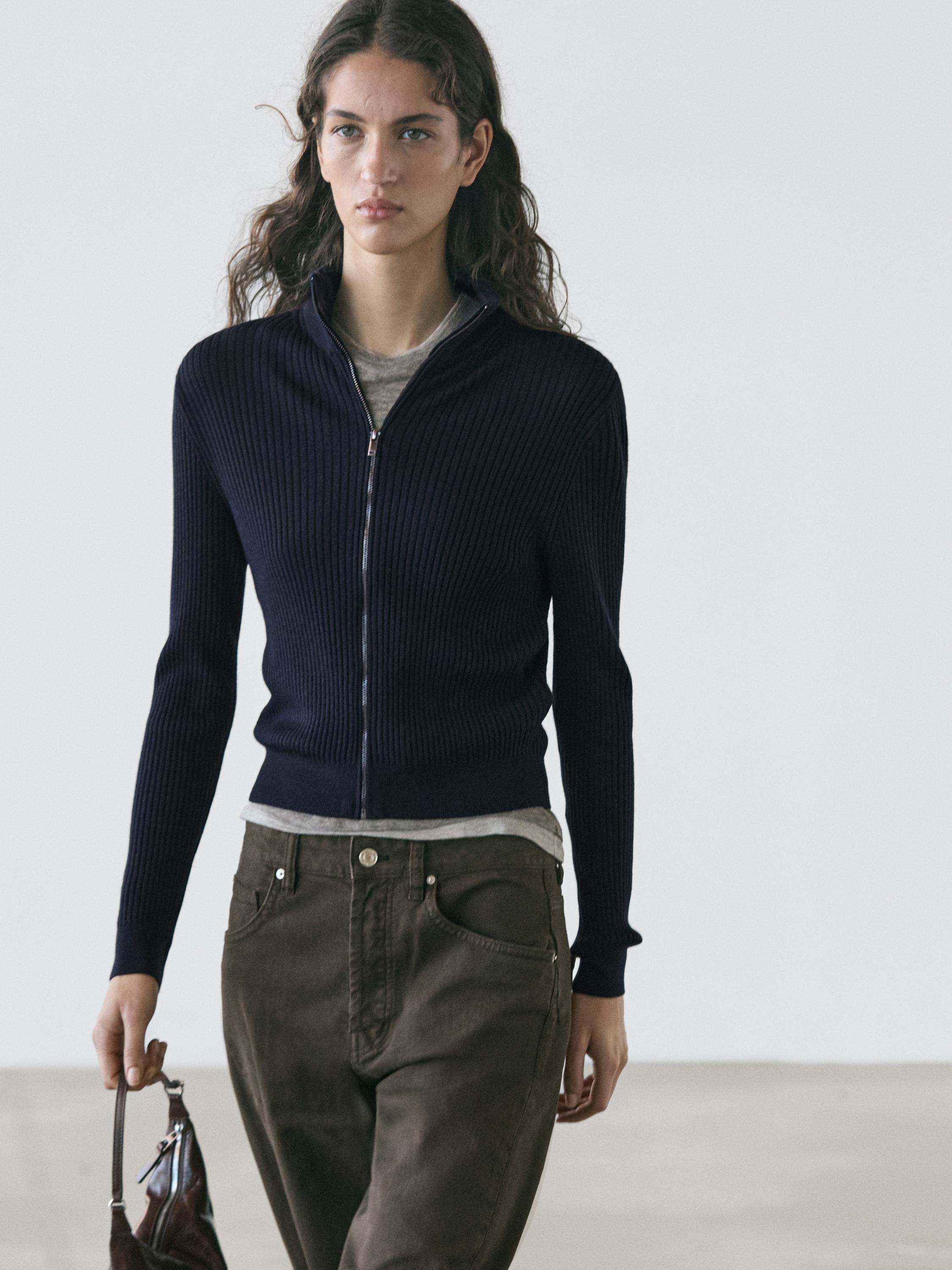 Cardigan à fermeture Éclair 100 % laine