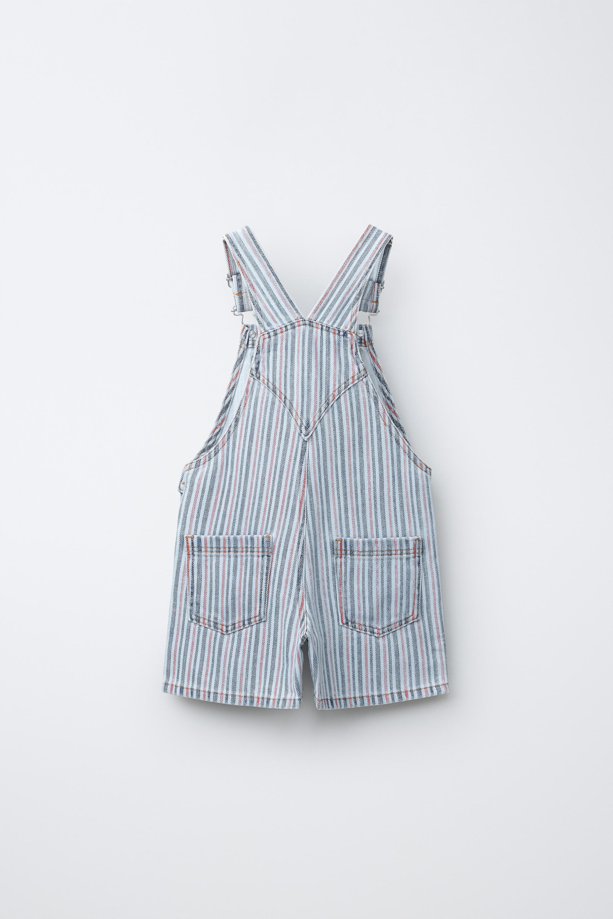 STRIPED DENIM OVERALL SHORTS