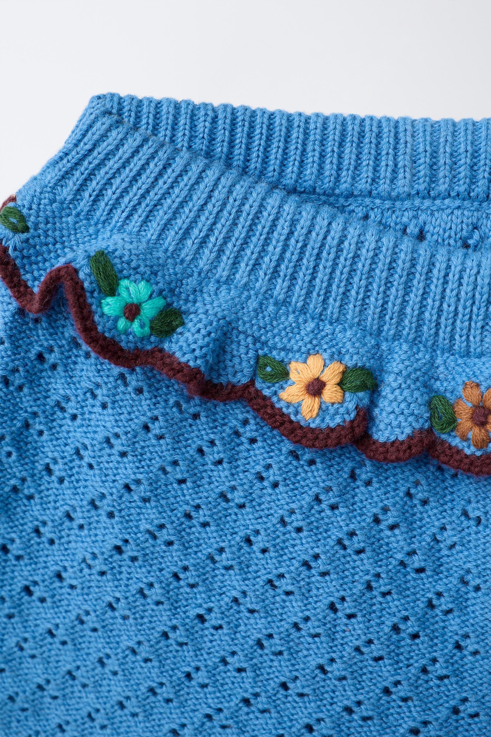 Детские шорты Zara COTTON-LINEN KNIT SHORTS WITH RUFFLES AND EMBROIDERY — фото 3