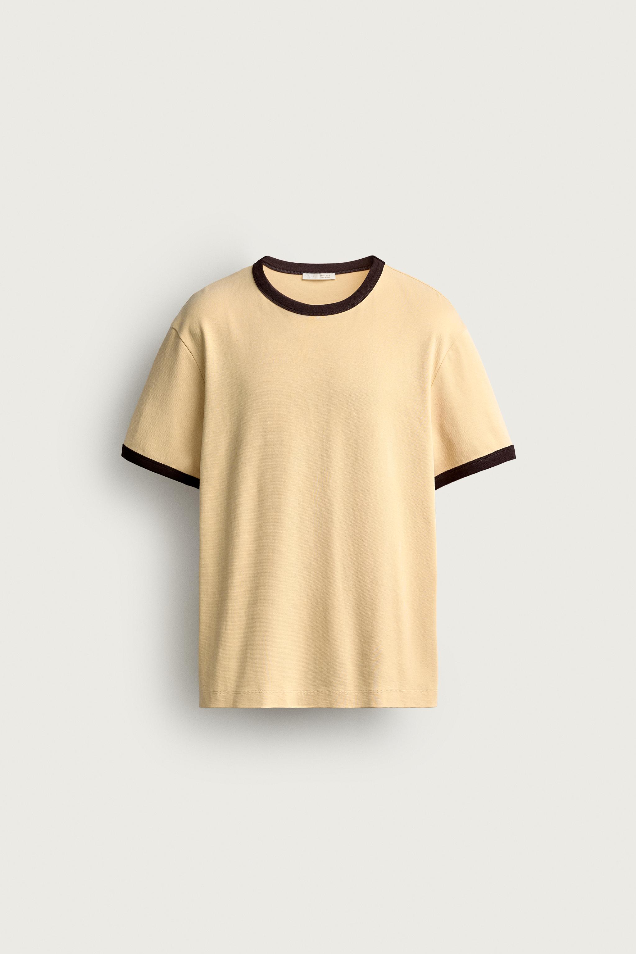 RINGER BASIC CONTRAST RIB T-SHIRT — Yellow