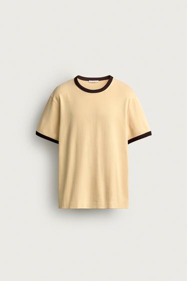 RINGER BASIC CONTRAST RIBBED T-SHIRT - Yellow by Zara
