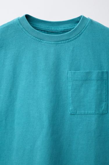 T-SHIRT TEINT EN PIÈCE À POCHE - Bleu de Zara - Image 2