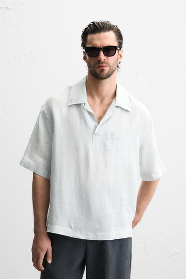 100% LINEN POLO SHIRT - Light grey by Zara