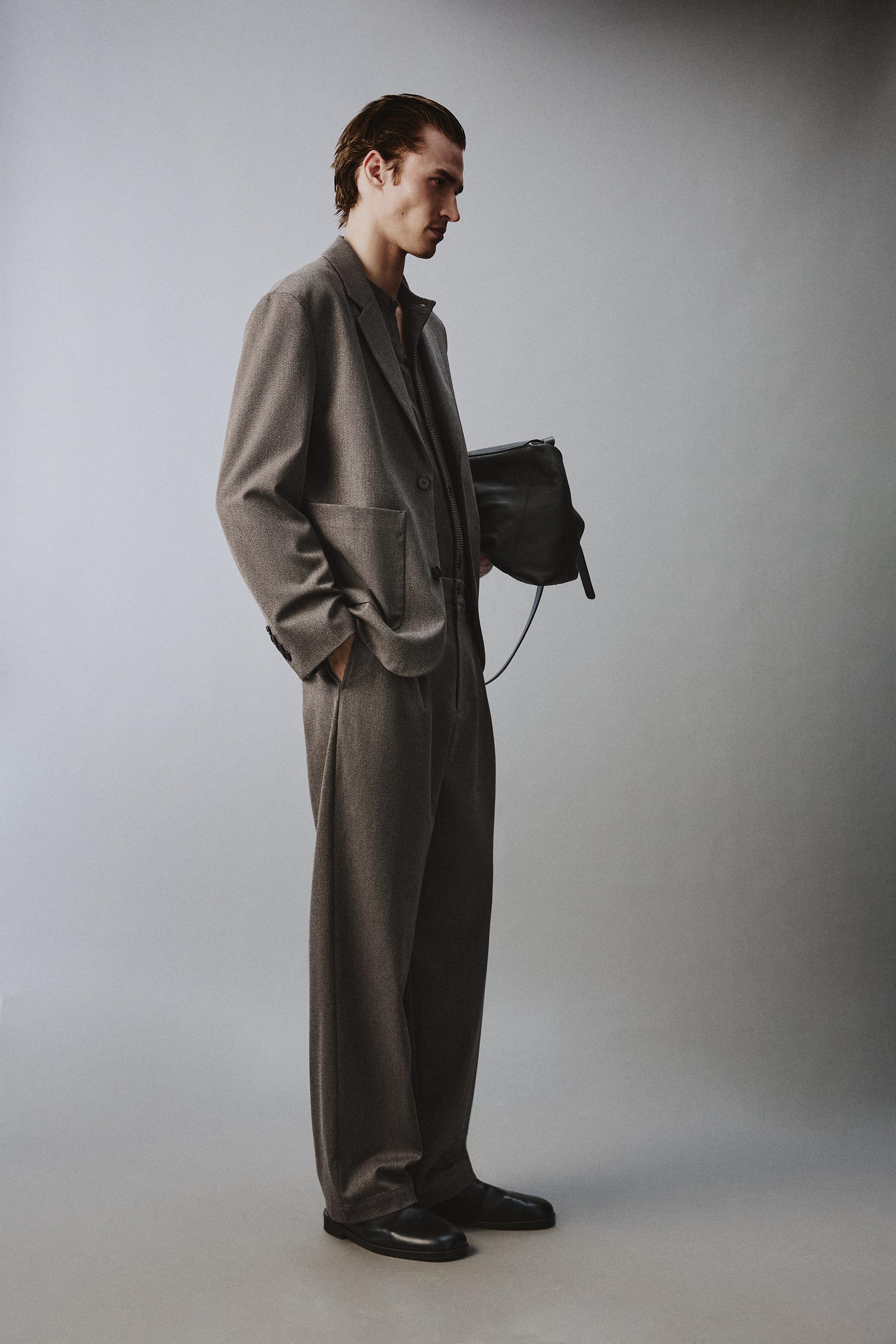 RELAXED FIT TEXTURED SUIT WIDE-LEG PANTS